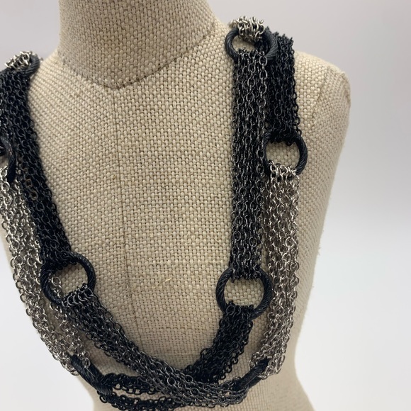 Long Necklace Chain Mesh Link & Hoops Silver Black Gray Tone Gun Metal Multi 20” - Picture 7 of 10